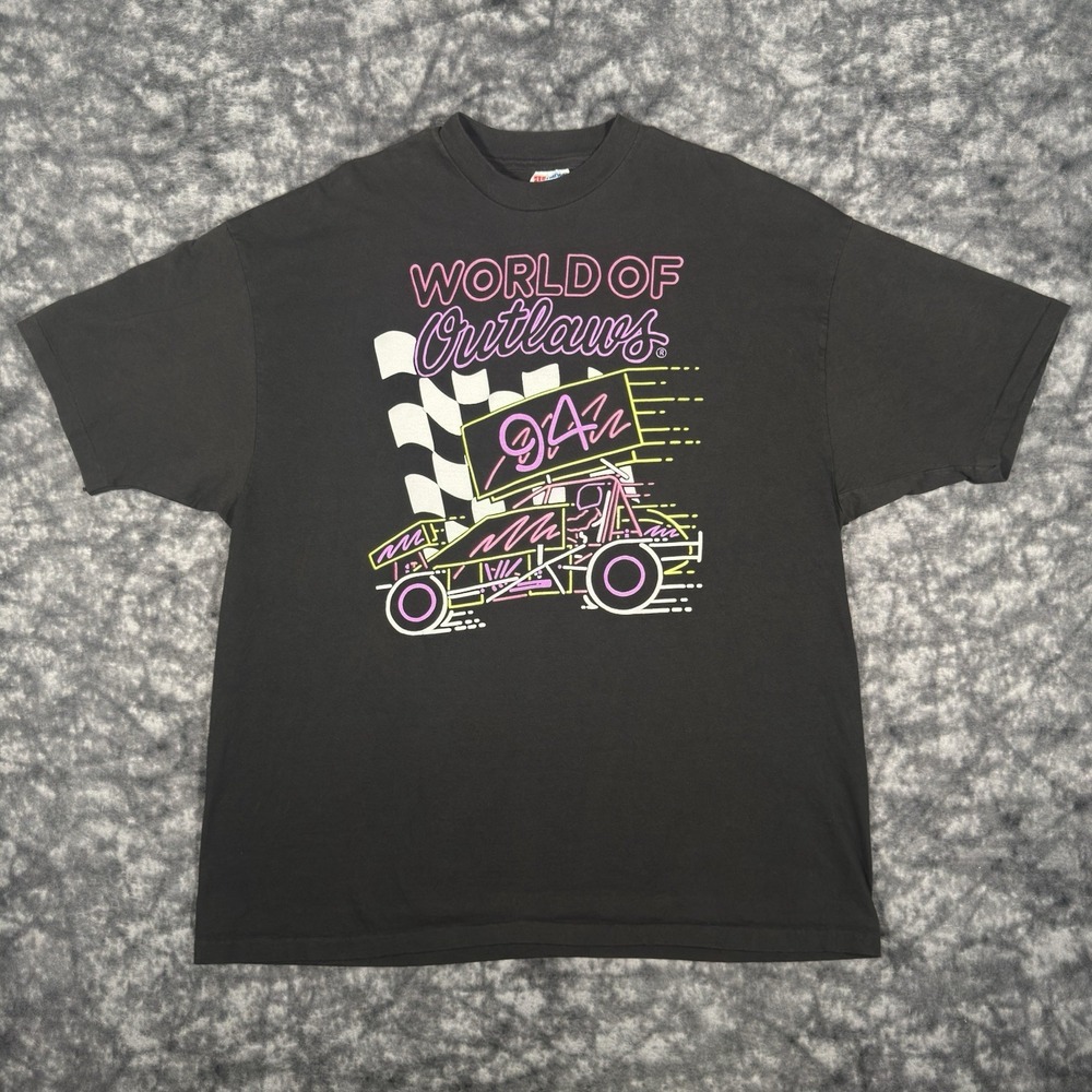 Vintage 1994 World of Outlaws TShirt Mens XXL Hanes Beefy-T Racing Tour Black